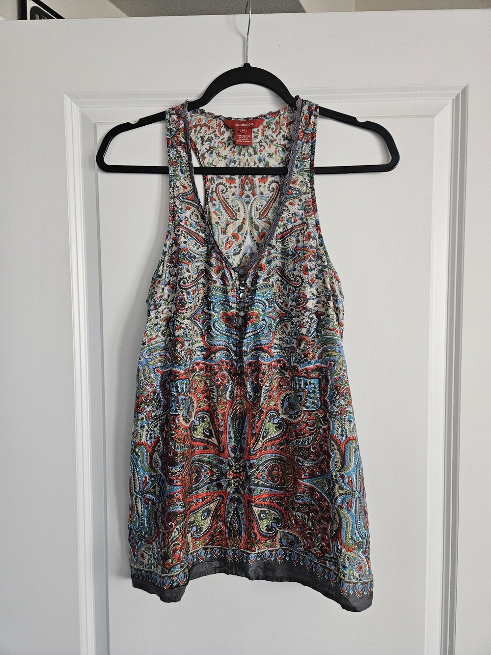 Sundance Multicolor Paisley V-Neck Cotton & Silk Tank Size Medium